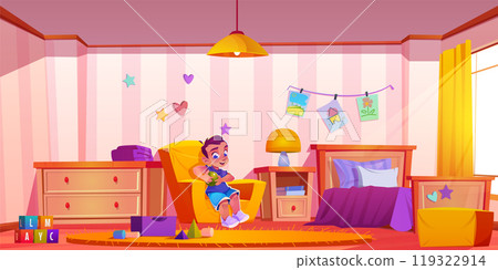 Kids room interior with furniture and toys 119322914
