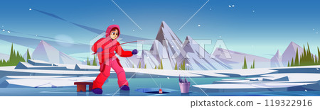 Winter fishing cartoon vector illustration. 119322916
