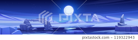 Night north pole vector landscape with full moon Night north pole vector landscape with full moon 119322943