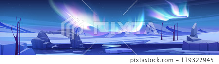 Alaska night cartoon background with polar aurora Alaska night cartoon background with polar aurora 119322945