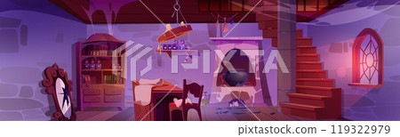 Abandoned old magic wizard room cartoon background 119322979