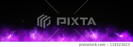 Realistic thunder light and purple smoke cloud 119323023