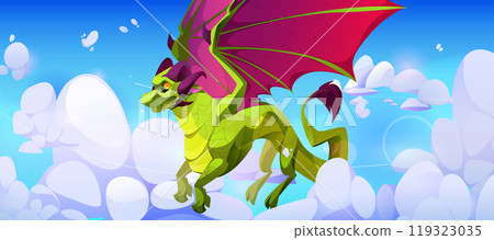 Green dragon with pink wings flying 119323035