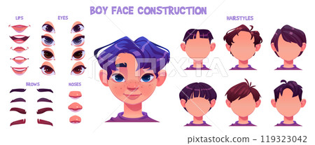 Boy character face avatar construction cartoon 119323042