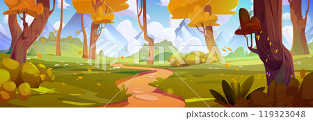 Path in autumn forest vector landscape background 119323048