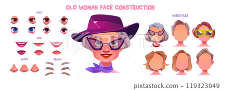 Old woman character vector face construction set 119323049