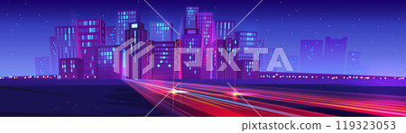 Night neon city with speed road motion background 119323053