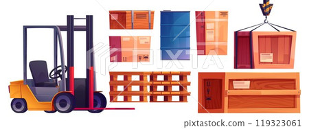 Warehouse interior and storage box with pallet set 119323061