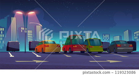 Night car park lot on city street illustration 119323086