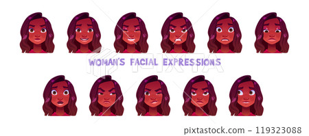 Woman facial expression cartoon vector set Woman facial expression cartoon vector set 119323088