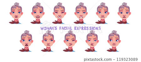 Old woman facial expression cartoon vector set Old woman facial expression cartoon vector set 119323089