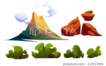 Volcano eruption cartoon vector set Volcano eruption cartoon vector set 119323098
