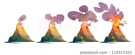 Volcano cartoon vector animation with lava, smoke Volcano cartoon vector animation with lava, smoke 119323103