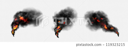 Dark black cloud smoke with fire vector effect Dark black cloud smoke with fire vector effect 119323215