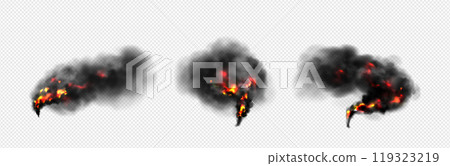 Realistic set of fire and black smoke Realistic set of fire and black smoke 119323219