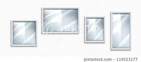 Glass mirror texture with frame and reflection 119323277