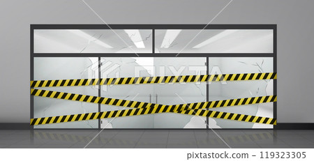Broken glass store front door and window vector Broken glass store front door and window vector 119323305