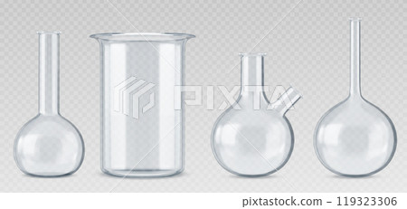 Chemistry measuring glass beakers. Chemistry measuring glass beakers. 119323306