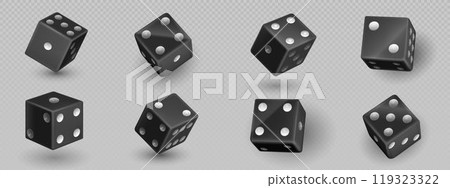 Black dice with white dots - 3d vector Black dice with white dots - 3d vector 119323322