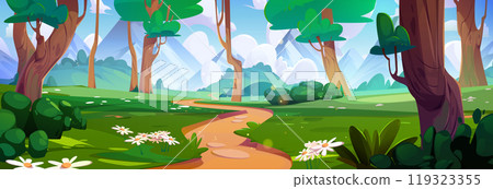 Forest path to mountain nature vector background 119323355