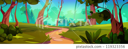 Footpath in green summer forest 119323356