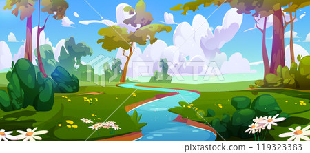 Cartoon forest landscape with river Cartoon forest landscape with river 119323383