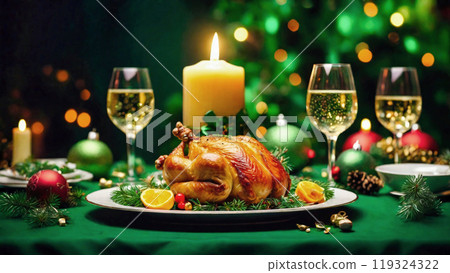 香檳與雞肉聖誕晚餐 119324322