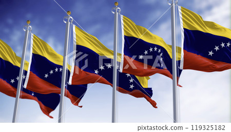 Venezuela national flags waving on a clear day Venezuela national flags waving on a clear day 119325182