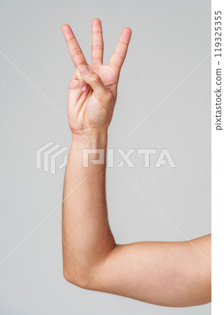 A person hand gesture against a neutral background A person hand gesture against a neutral background 119325355