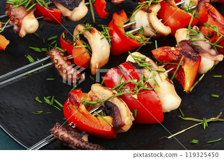 Grilled Octopus Skewers. 119325450