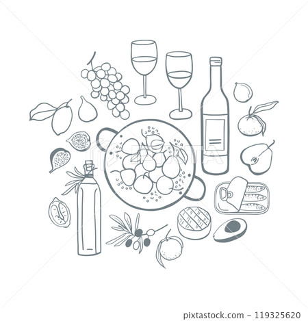 Hand drawn doodle style food composition Hand drawn doodle style food composition 119325620