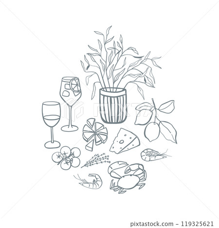 Hand drawn doodle style food set 119325621