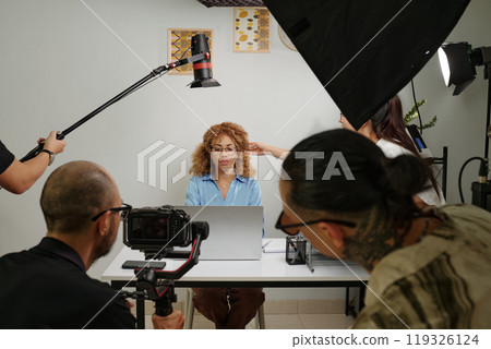 Stylist Preparing Model For Footage 119326124