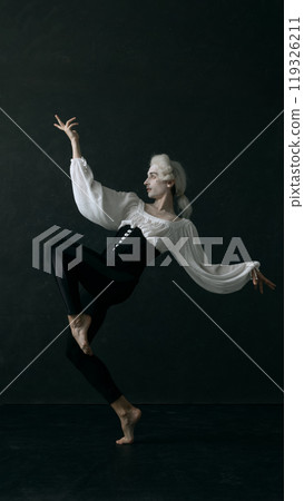 Artistic, noble ballet dancer, dancing in motion against vintage style background. Classical beauty. Artistic, noble ballet dancer, dancing in motion against vintage style background. Classical beauty. 119326211