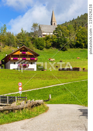 Santa Maddalena hiking path, Dolomites, Italy 119326238