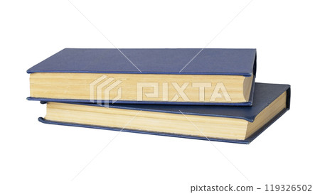 Two old books with blue cover isolated on white Two old books with blue cover isolated on white 119326502
