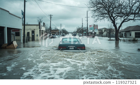 Flooded city and cars 119327321
