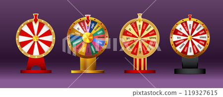 Fortune wheel vector set illustration for gambling background and lottery win concept. Wheel fortune for game and win jackpot. 119327615
