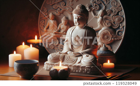porcelain Buddha Statue, natural light 119328049