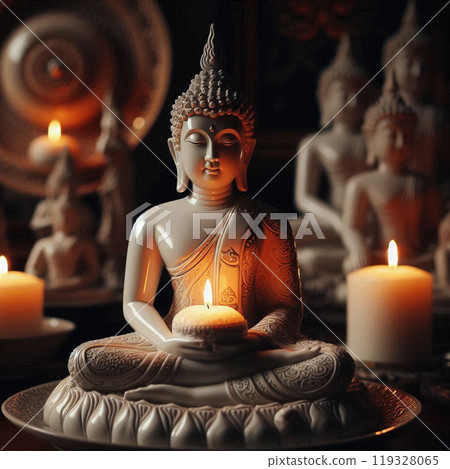 porcelain Buddha Statue, natural light 119328065