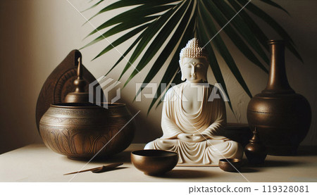 porcelain Buddha Statue, natural light 119328081