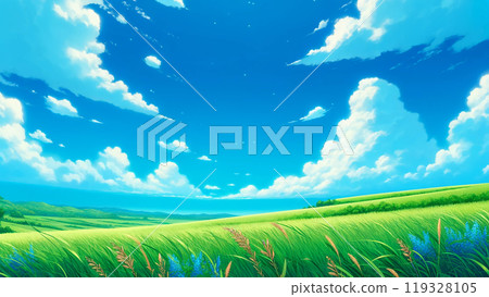 Beautiful wheat field and blue sky Beautiful wheat field and blue sky 119328105