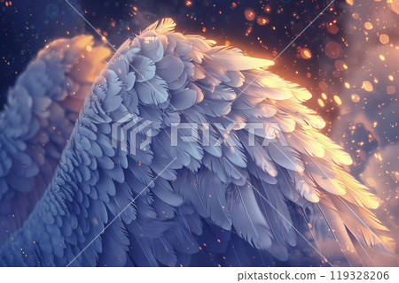 Angel wing. White fantasy animal feather. Abstract flying bird decoration. Heaven flight element Angel wing. White fantasy animal feather. Abstract flying bird decoration. Heaven flight element 119328206