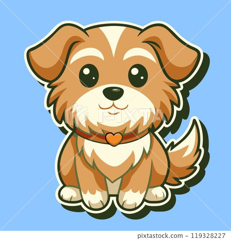 Dog sticker. Happy adorable doggy cartoon. Cheerful cute animal baby. Funny pet character 119328227