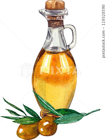 olive oil italian food,watercolor painting hand-drawn illustration 119328590