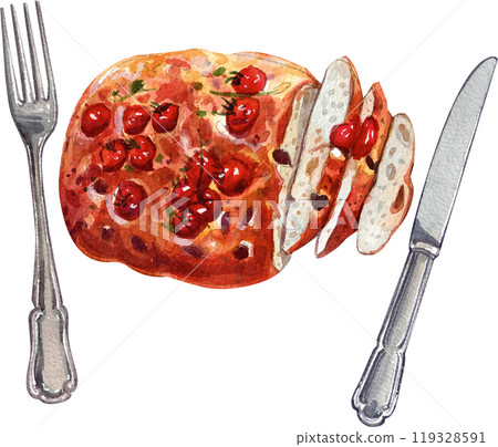 focaccia italian food,watercolor painting hand-drawn illustration 119328591