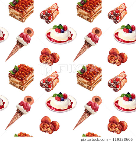 italian food pattern watercolor painting hand-drawn pattern seamless 119328606