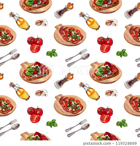 italian food pattern watercolor painting hand-drawn pattern seamless 119328609