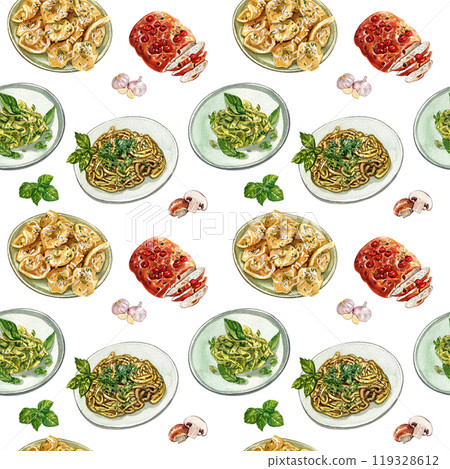 italian food pattern watercolor painting hand-drawn pattern seamless 119328612