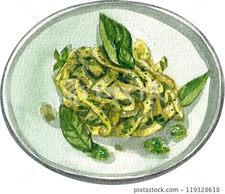 pesto alla genovese italian food,watercolor painting hand-drawn illustration 119328618